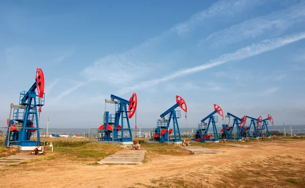 Olie Gas Industrie Werk Voor Olie Pomp Jack Een Olieveld — Stockfoto