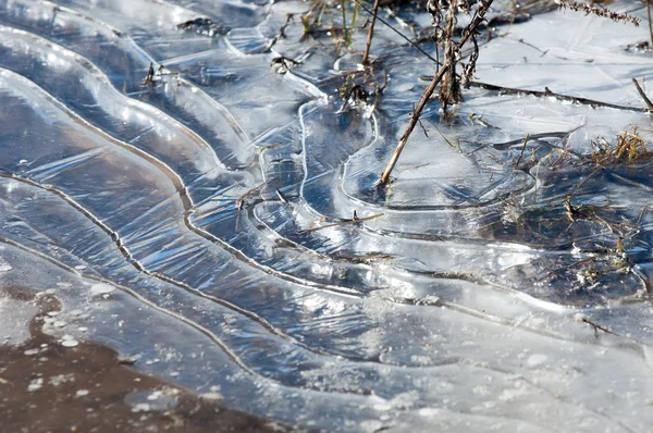Textur Gefrorene Pfütze Frühling Eismuster — Stockfoto
