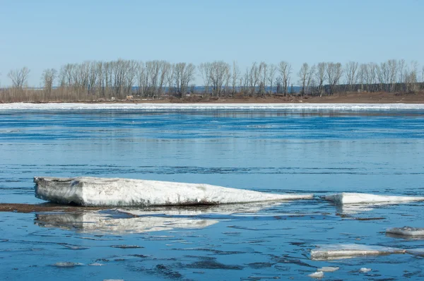 Floden Med Bruten Ice Ojämlikheter Floden Våren Landskap Närbild Drift — Stockfoto