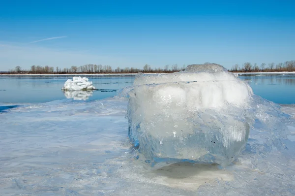 Spring Flooding Ice Water Early Spring River Russia Tatarstan Kama — Stock Photo, Image