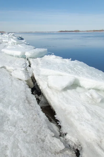 Tavaszi Árvíz Jég Víz Kora Tavaszi Folyó Oroszország Tatarstan Káma — Stock Fotó