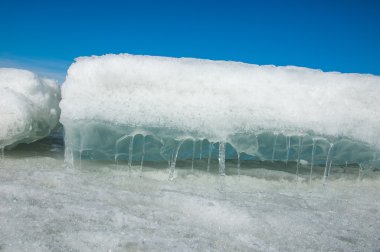 doku. buz. Donmuş buz Nehri üzerinde.