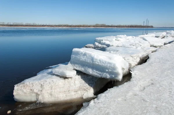 Inondations Printanières Eau Glacée Début Printemps Sur Rivière Russie Tatarstan — Photo