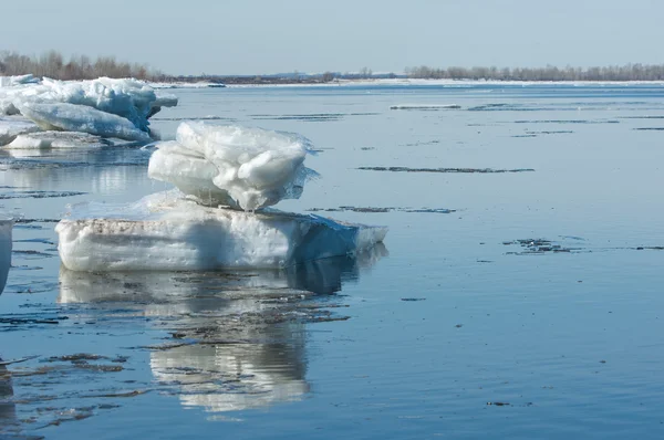 Spring Flooding Ice Water Early Spring River Russia Tatarstan Kama — Stock Photo, Image