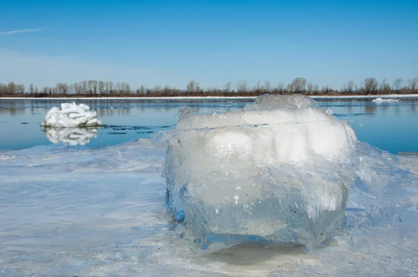 Spring Flooding Ice Water Early Spring River Russia Tatarstan Kama — Stock Photo, Image