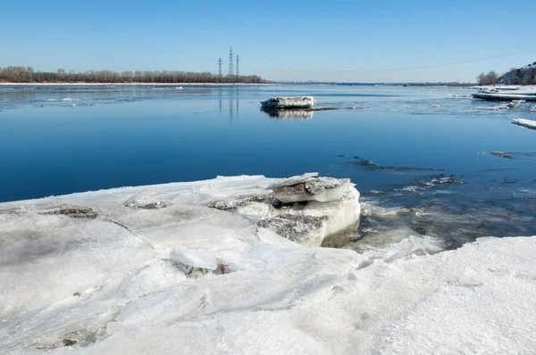 Folyó Tört Jég Jég Hummocks Tavasszal Riveren Táj Folyó Közeli — Stock Fotó