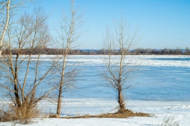Nehir sel. Nehir buz yırtılmış. Nehir son buz ile. Rusya Tataristan Kama Nehri erken Bahar