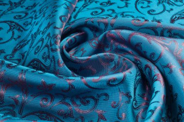 Kumaş ipek doku mavi, çiçekler, soyut