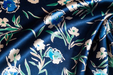 Kumaş ipek doku mavi, çiçekler, soyut