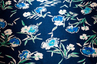 Kumaş ipek doku mavi, çiçekler, soyut