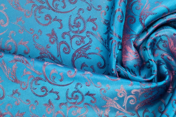 Modrá hedvábná textura látky, květiny, abstraktní — Stock fotografie
