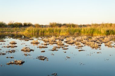 Olay yerinde bozkır gölde akşam güzel gökyüzü altında küçük bir göl