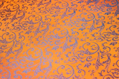 İpek kumaş dokusu. Sarı turuncu, altın, badem, Neon havuç, koza yapımında silkworms tarafından üretilen ve iplik ve kumaş yapmak için toplanan bir iyi, güçlü, yumuşak, parlak lif.