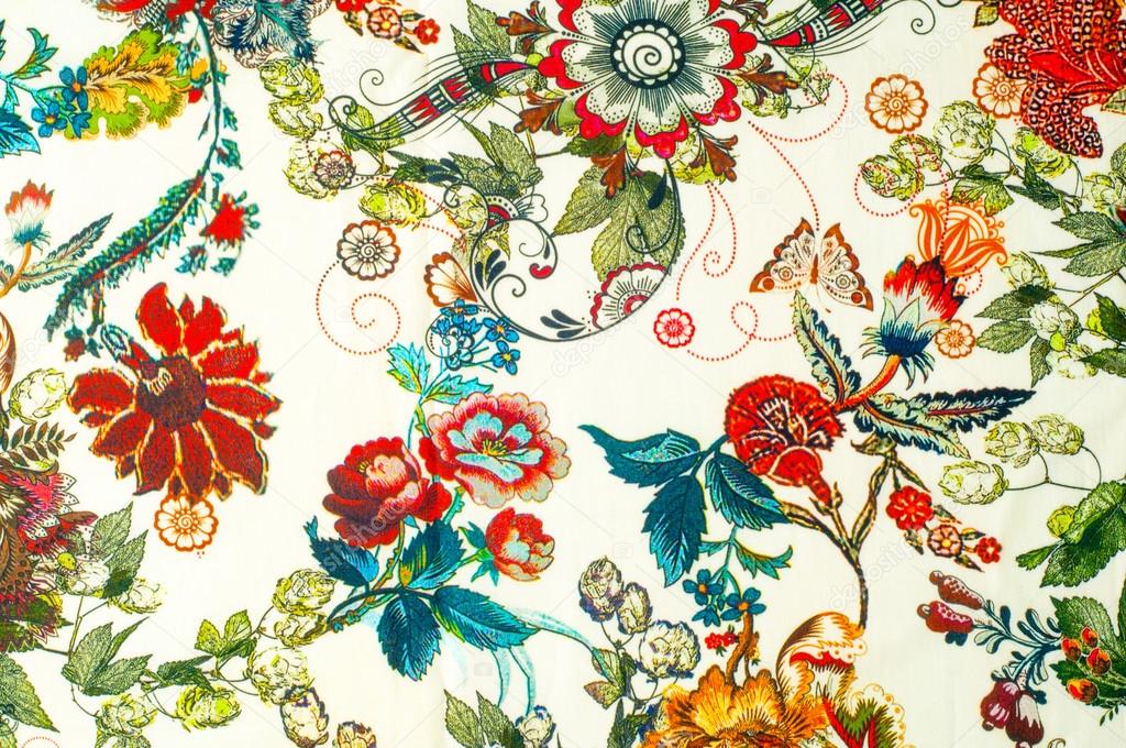 Cotton Fabric Texture Multicolored Flowers Abstraction Stock