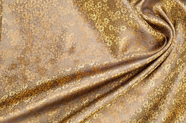 Silk fabric texture, color Light Goldenrod Yellow, with small fl — Stock Photo, Image