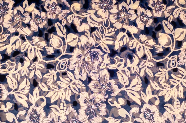 Μεταξωτό Ύφασμα Υφή Σκούρο Μπλε Χρυσό Βαμμένο Λουλούδια — Φωτογραφία Αρχείου