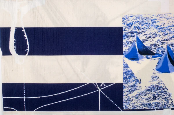 Tekstura tkanina Batiste. morskie motywy malowane na tkaninie — Zdjęcie stockowe