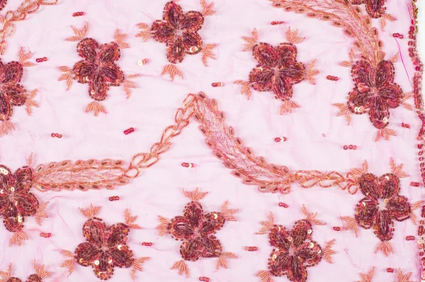 Encaje rosa bordado con cuentas y lentejuelas — Foto de Stock