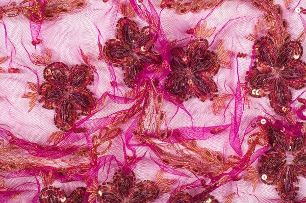 Csipke rózsaszín hímzett gyöngyök és flitterek — Stock Fotó