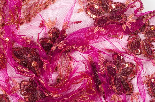 Csipke rózsaszín hímzett gyöngyök és flitterek — Stock Fotó