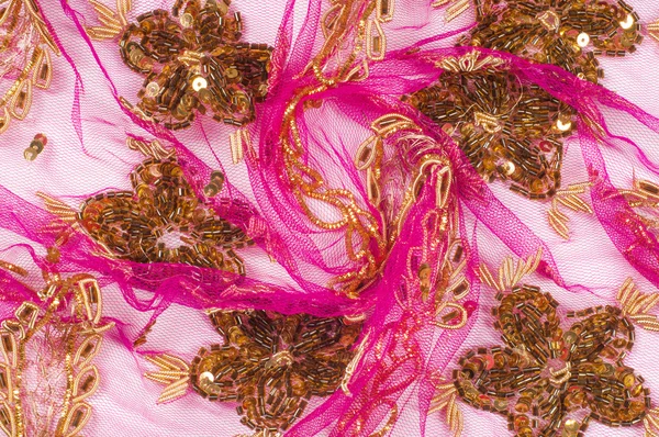 Vyšívané Krajky Růžové Korálky Flitry — Stock fotografie