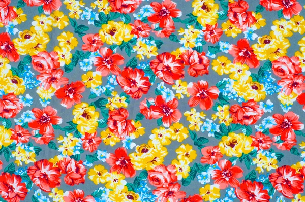 Texture silk cloth. Yellow red flowers painted on cloth — Stock Photo, Image