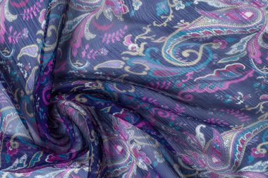 İpek kumaş dokusu, soyut desen, mavi.