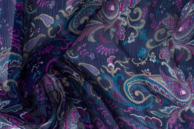 İpek kumaş dokusu, soyut desen, mavi.