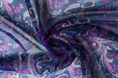 İpek kumaş dokusu, soyut desen, mavi.