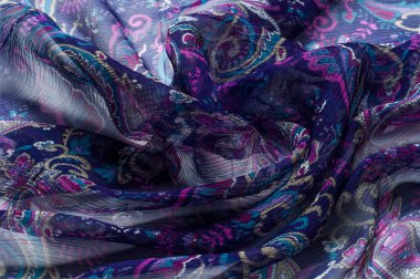 İpek kumaş dokusu, soyut desen, mavi.