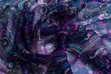 İpek kumaş dokusu, soyut desen, mavi.