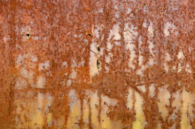 Paslı demir dokusu. Arkaplan ve paslı demirin eski renk ve klasik tarzda dokusu. Paslı, çelik duvarlı arka planda damla var.