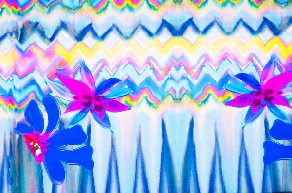 Texture tissu de soie. dessin abstrait, fleur, rouge vert bleu et — Photo