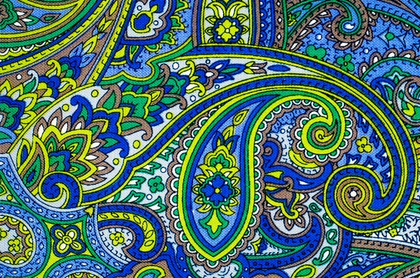 Silkestoffets struktur med abstrakt mønster, blått gult – stockfoto