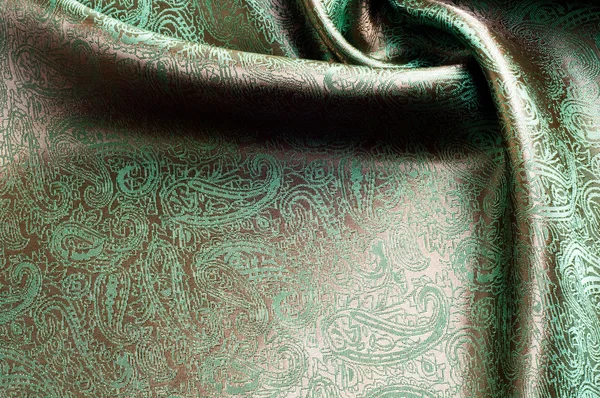 Kahverengi Yeşil Desenle Boyalı Ipek Kumaş Dokusu Makro Doku Kahverengi — Stok fotoğraf