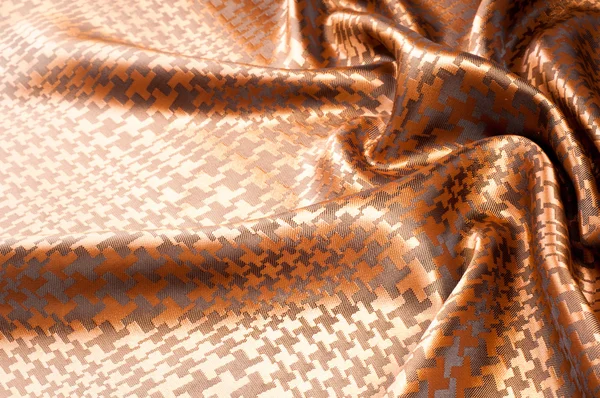 Die Textur Des Seidenstoffes Mit Braunem Muster Bemalt Makrotextur Aus — Stockfoto