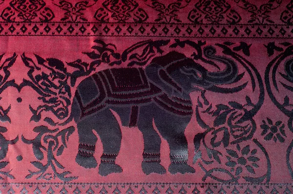 Texture Cotton Fabric Red Painted Elephants Made India — Stock Photo, Image