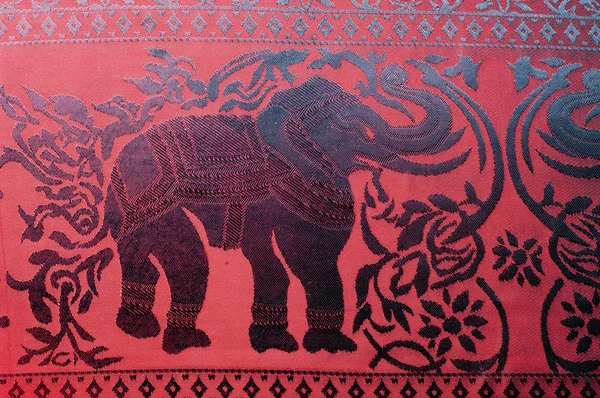 Texture Cotton Fabric Red Painted Elephants Made India — Stock Photo, Image