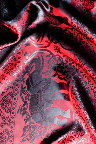 Texturen Bomullstyg Med Röda Målade Elefanter Gjort Indien — Stockfoto