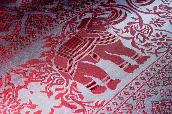 Texture Cotton Fabric Red Painted Elephants Made India — Stock Photo, Image