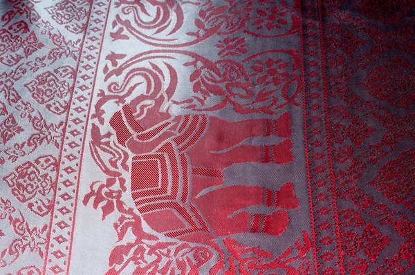 Texture Cotton Fabric Red Painted Elephants Made India — Stock Photo, Image
