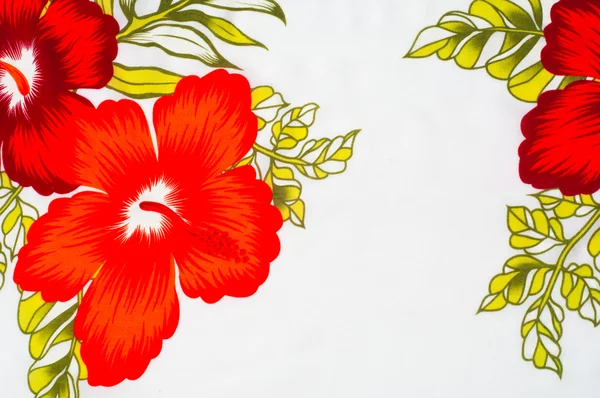 Cotton Fabric Texture Background Painted Red Flowers White Background Soft — Stock Photo, Image