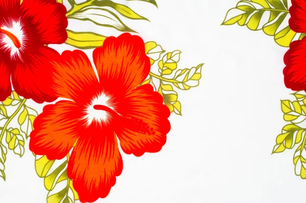 Texture Tissu Coton Fond Fleurs Rouges Peintes Sur Fond Blanc — Photo