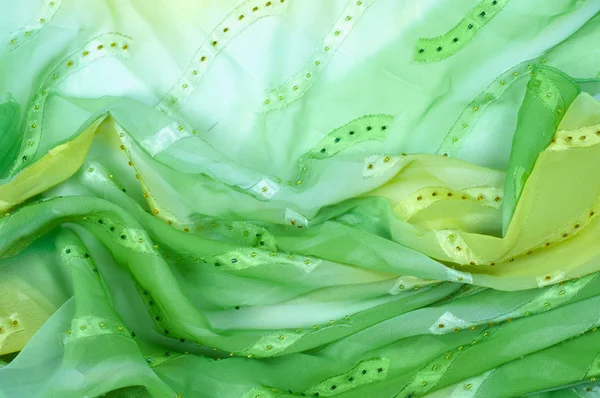 Zijde Stof Patroon Achtergrond Groene Gele Kleur — Stockfoto