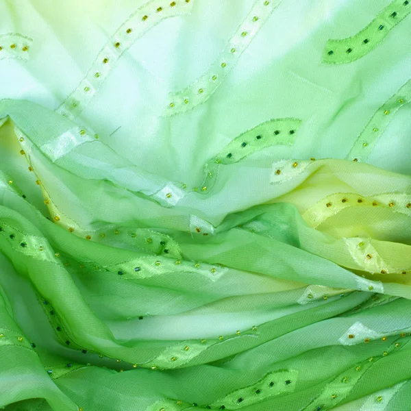 Seidenstoff Textur Hintergrund Grüne Und Gelbe Farbe — Stockfoto
