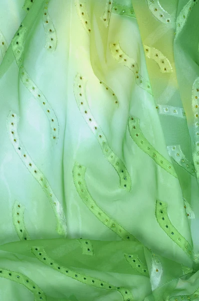 Zijde Stof Patroon Achtergrond Groene Gele Kleur — Stockfoto