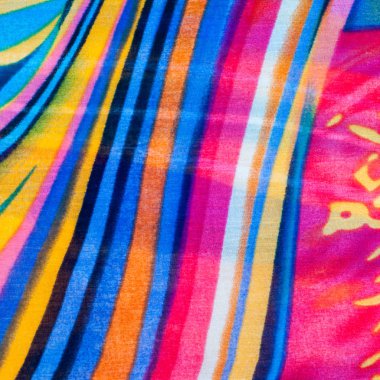 Kumaş ipek doku kahverengi, mavi, beyaz ve sarı. Fotoğraf stüdyosu