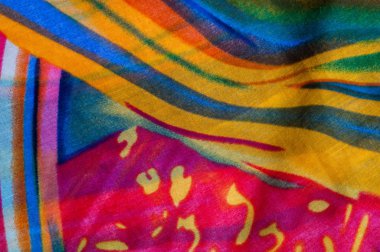 Kumaş ipek doku kahverengi, mavi, beyaz ve sarı. Fotoğraf stüdyosu