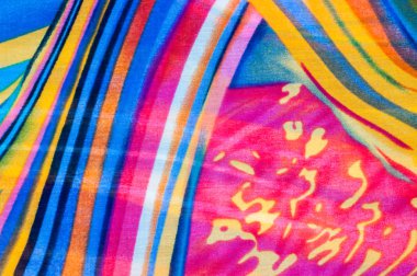 Kumaş ipek doku kahverengi, mavi, beyaz ve sarı. Fotoğraf stüdyosu