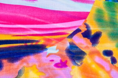 Kumaş ipek doku kahverengi, mavi, beyaz ve sarı. Fotoğraf stüdyosu